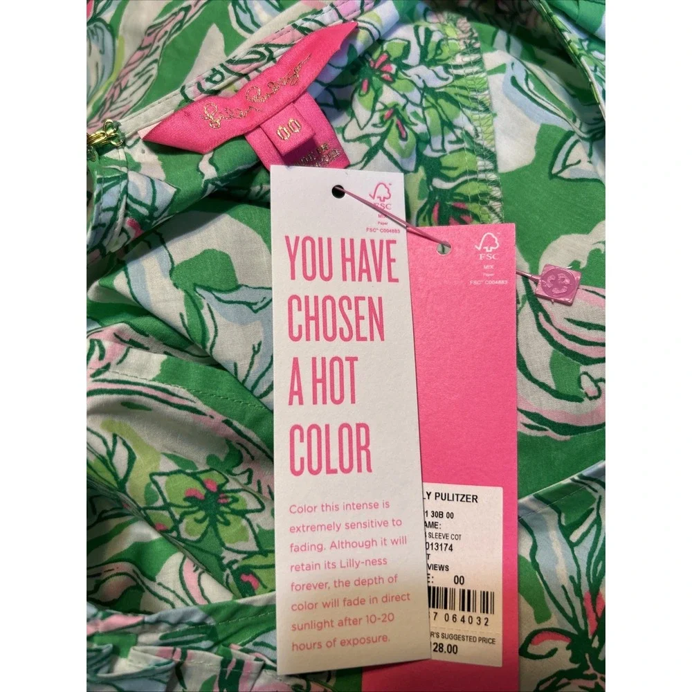 Lilly Pulitzer Barbara Top in Spearmint Blossom Puff Sleeve Size 00 NWT